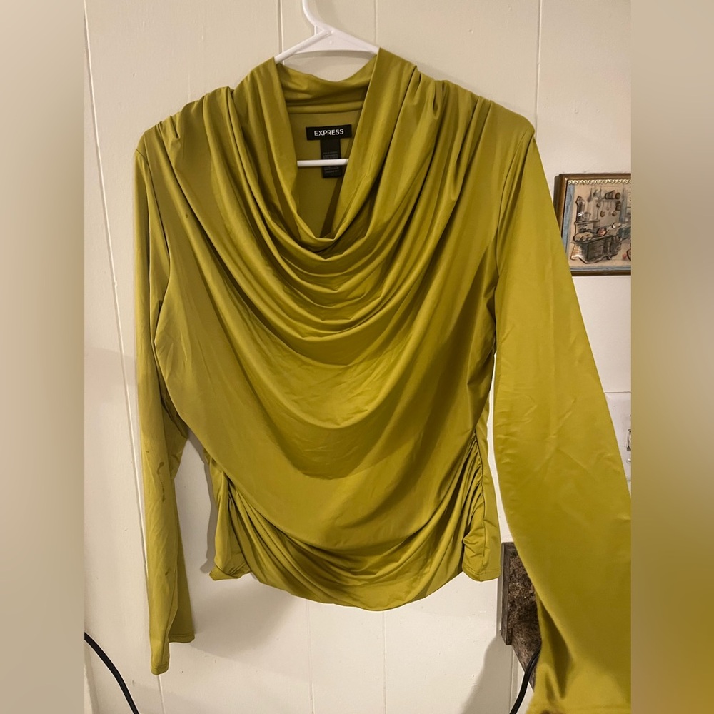 Express L Chartreuse Cowl neck blouse